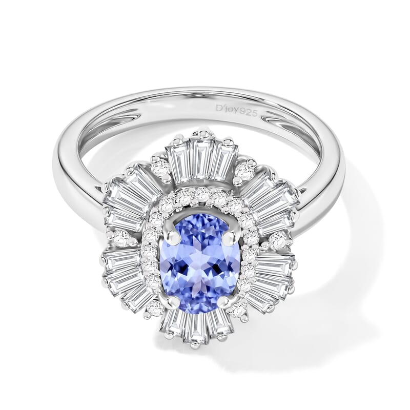D'Joy Tanzanite and White Zircon 2.85 ctw Ring in Rhodium Over Sterling Silver (Size 10.0)