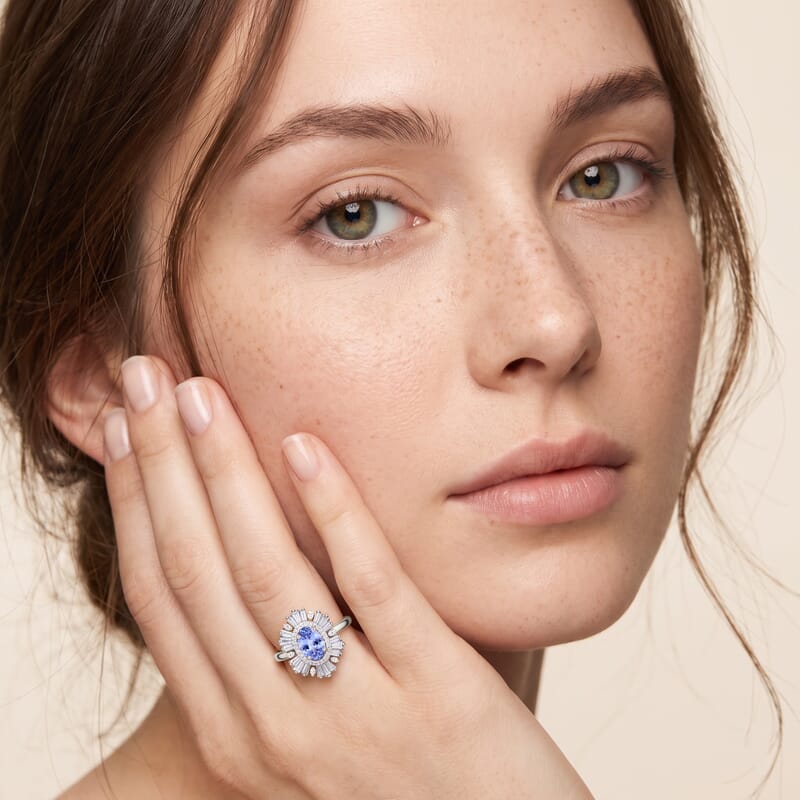 D'Joy Tanzanite and White Zircon 2.85 ctw Ring in Rhodium Over Sterling Silver (Size 10.0)