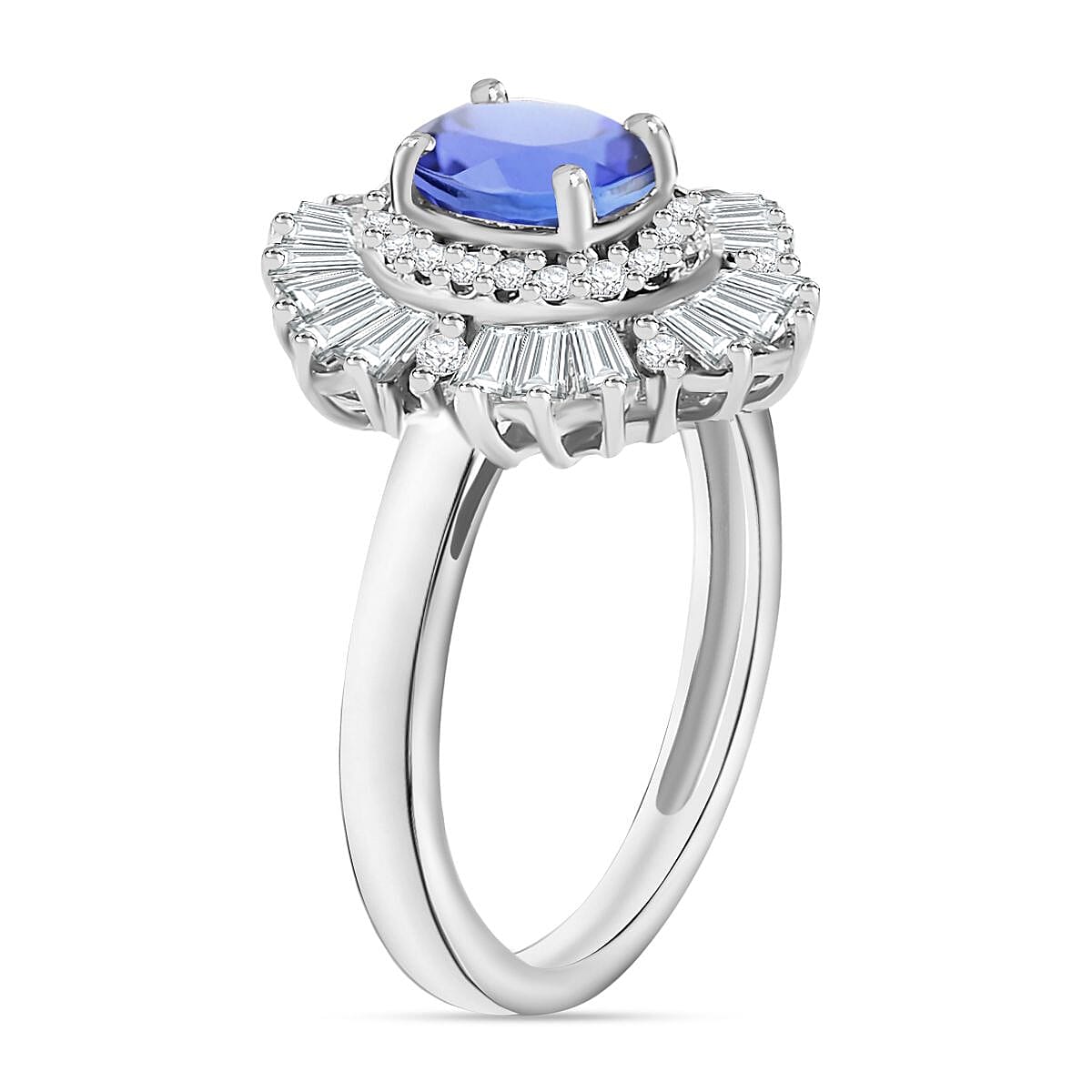 D'Joy Tanzanite and White Zircon 2.85 ctw Ring in Rhodium Over Sterling Silver (Size 10.0)