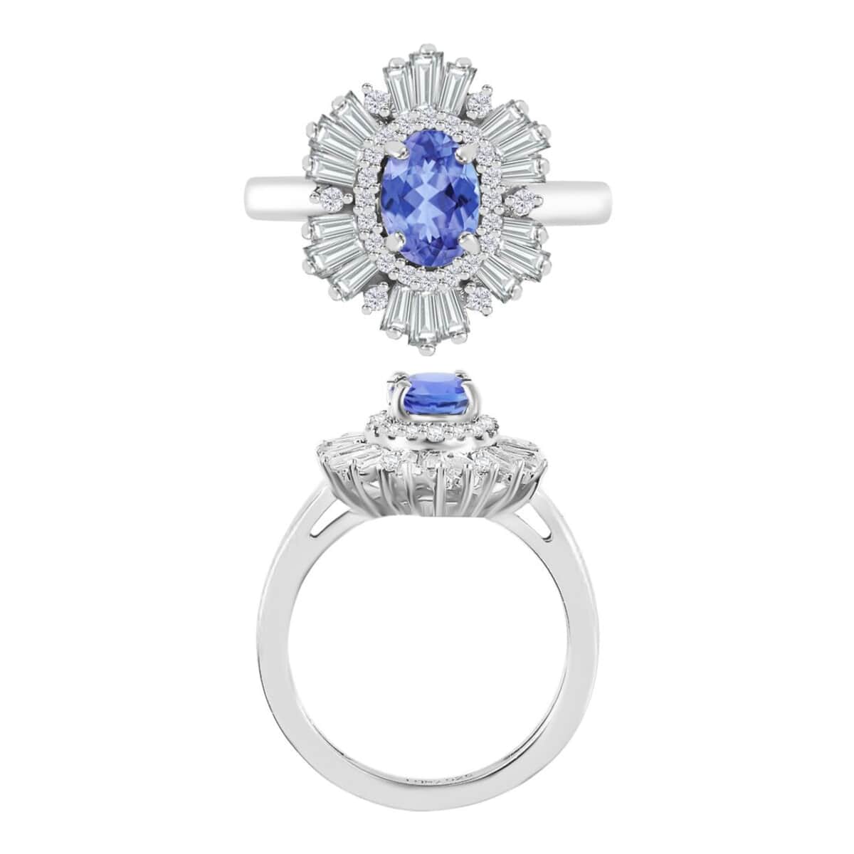 Tanzanite and White Zircon 2.85 ctw Ring in Rhodium Over Sterling Silver (Size  10.0) image number 3