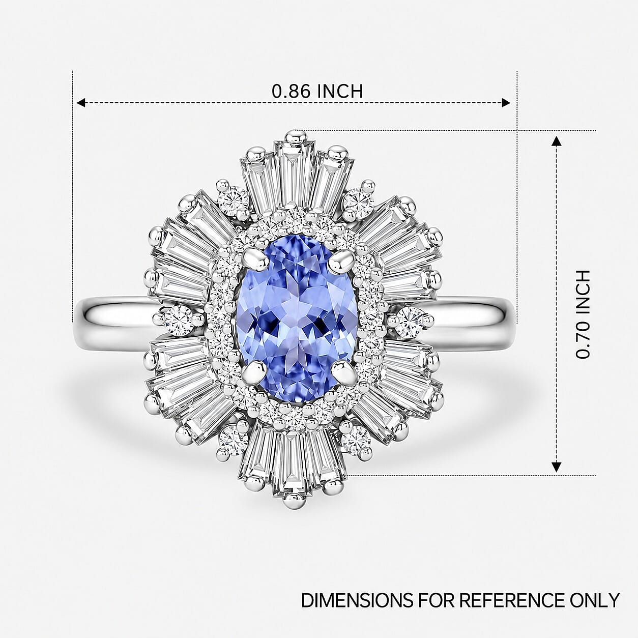 D'Joy Tanzanite and White Zircon 2.85 ctw Ring in Rhodium Over Sterling Silver (Size 10.0)