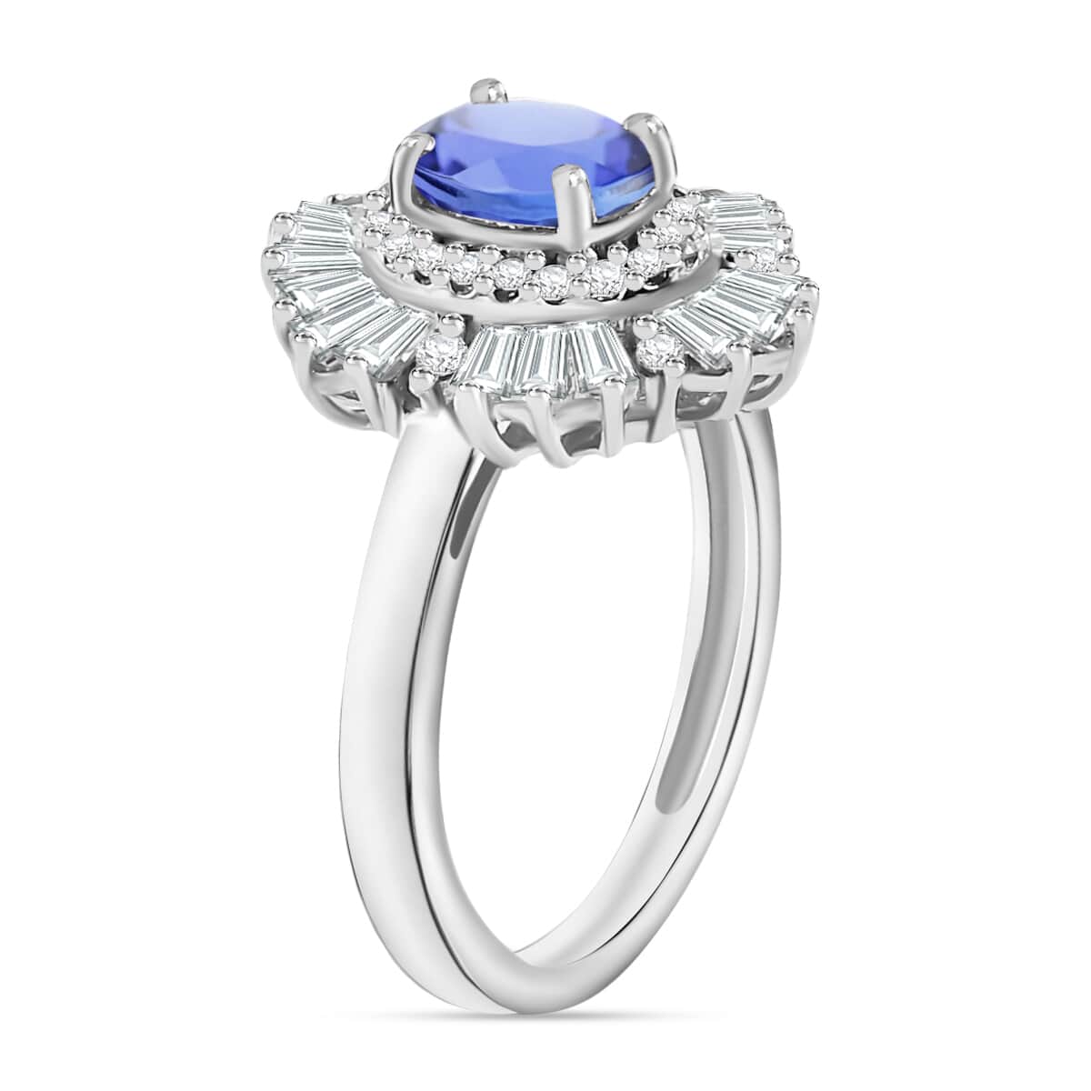 Tanzanite and White Zircon 2.85 ctw Ring in Rhodium Over Sterling Silver (Size  10.5) image number 2