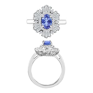 Tanzanite and White Zircon 2.85 ctw Ring in Rhodium Over Sterling Silver (Size  8.0)
