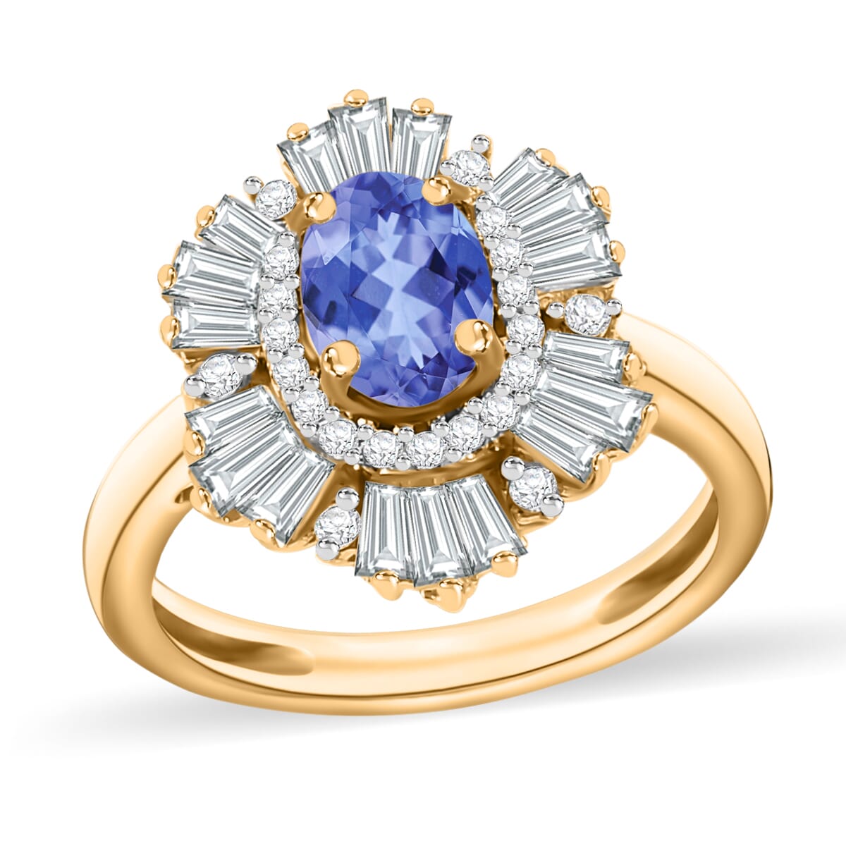 Tanzanite and White Zircon 2.85 ctw Ring in 18K Vermeil Yellow Gold Over Sterling Silver (Size  10.0) image number 0