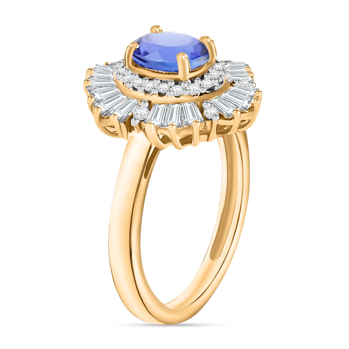 Tanzanite and White Zircon 2.85 ctw Ring in 18K Vermeil Yellow Gold Over Sterling Silver (Size  10.0) image number 2
