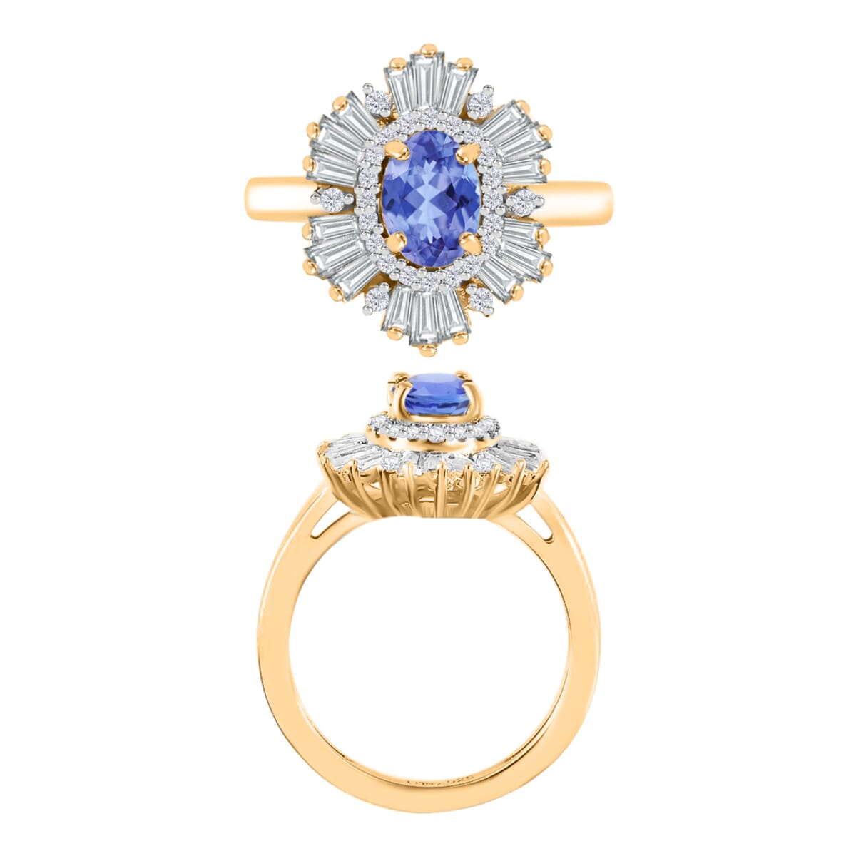 Tanzanite and White Zircon 2.85 ctw Ring in 18K Vermeil Yellow Gold Over Sterling Silver (Size  10.0) image number 3
