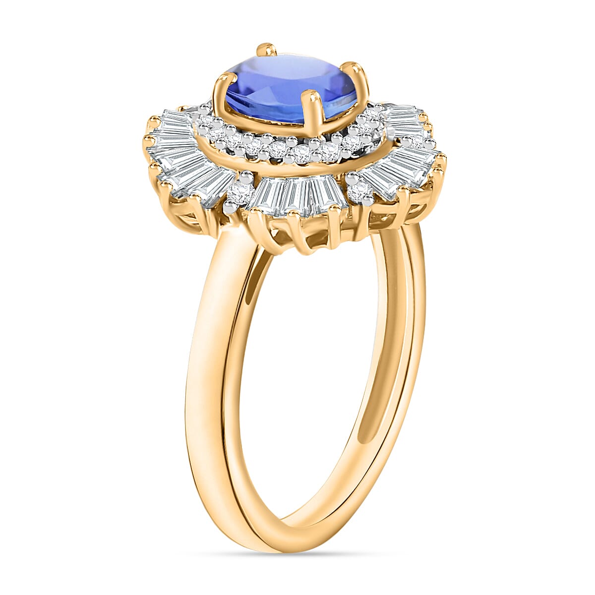 Tanzanite and White Zircon 2.85 ctw Ring in 18K Vermeil Yellow Gold Over Sterling Silver (Size  9.5) (Del. in 10-12 Days) image number 2