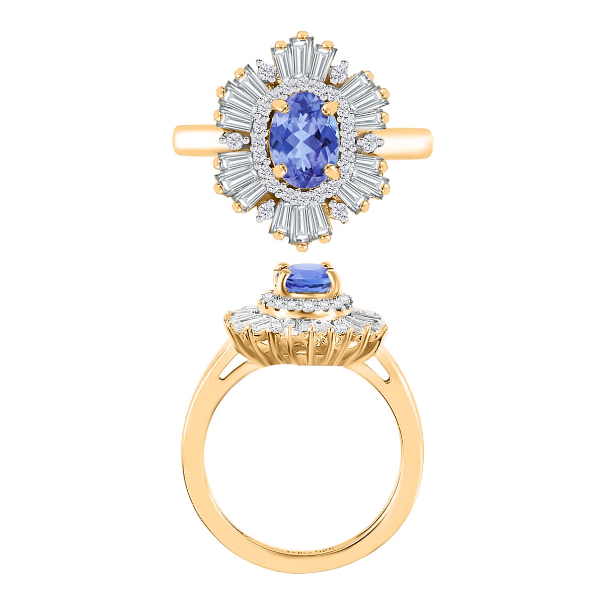 Tanzanite and White Zircon 2.85 ctw Ring in 18K Vermeil Yellow Gold Over Sterling Silver (Size  9.5) (Del. in 10-12 Days) image number 3