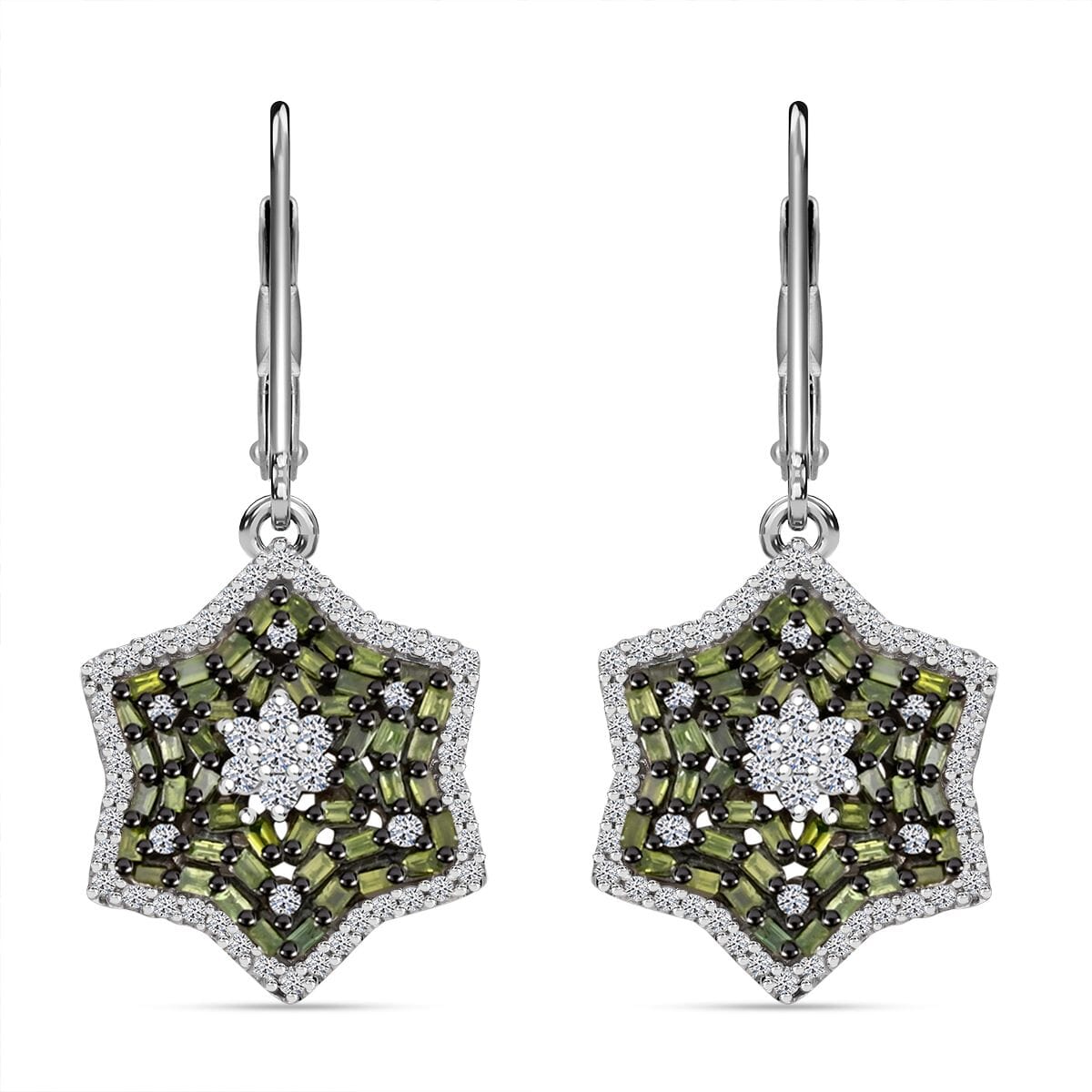 Green and White Diamond 1.00 ctw Star Earrings in Platinum Over Sterling Silver image number 0