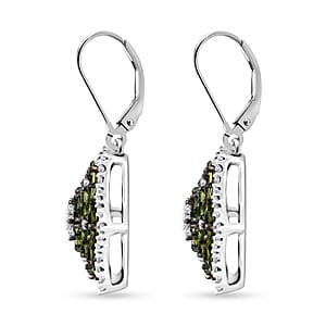 Green and White Diamond 1.00 ctw Star Earrings in Platinum Over Sterling Silver