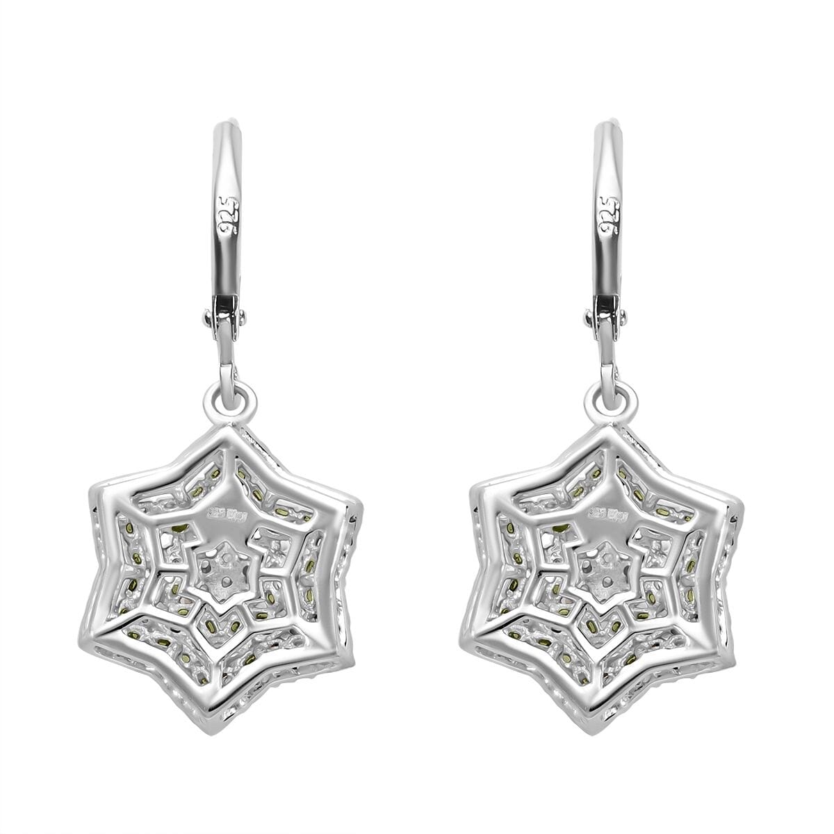 Green and White Diamond 1.00 ctw Star Earrings in Platinum Over Sterling Silver image number 4