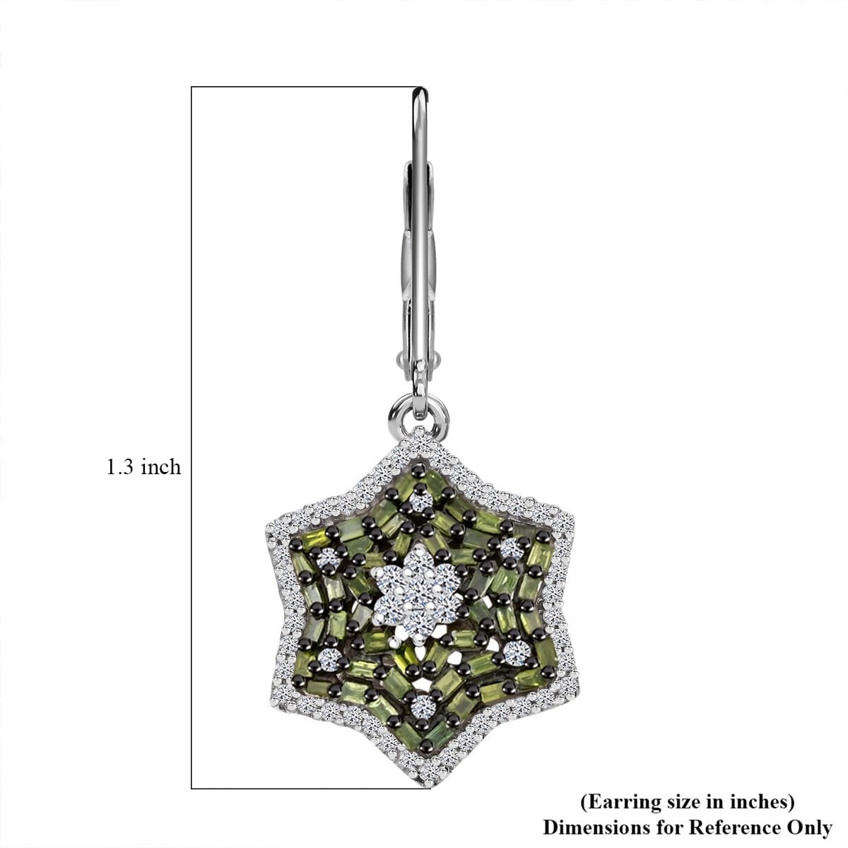 Green and White Diamond 1.00 ctw Star Earrings in Platinum Over Sterling Silver image number 5