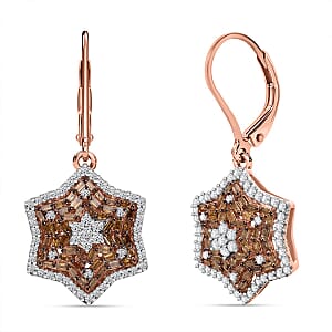 Natural Champagne and White Diamond 1.00 ctw Star Earrings in Vermeil Rose Gold Over Sterling Silver