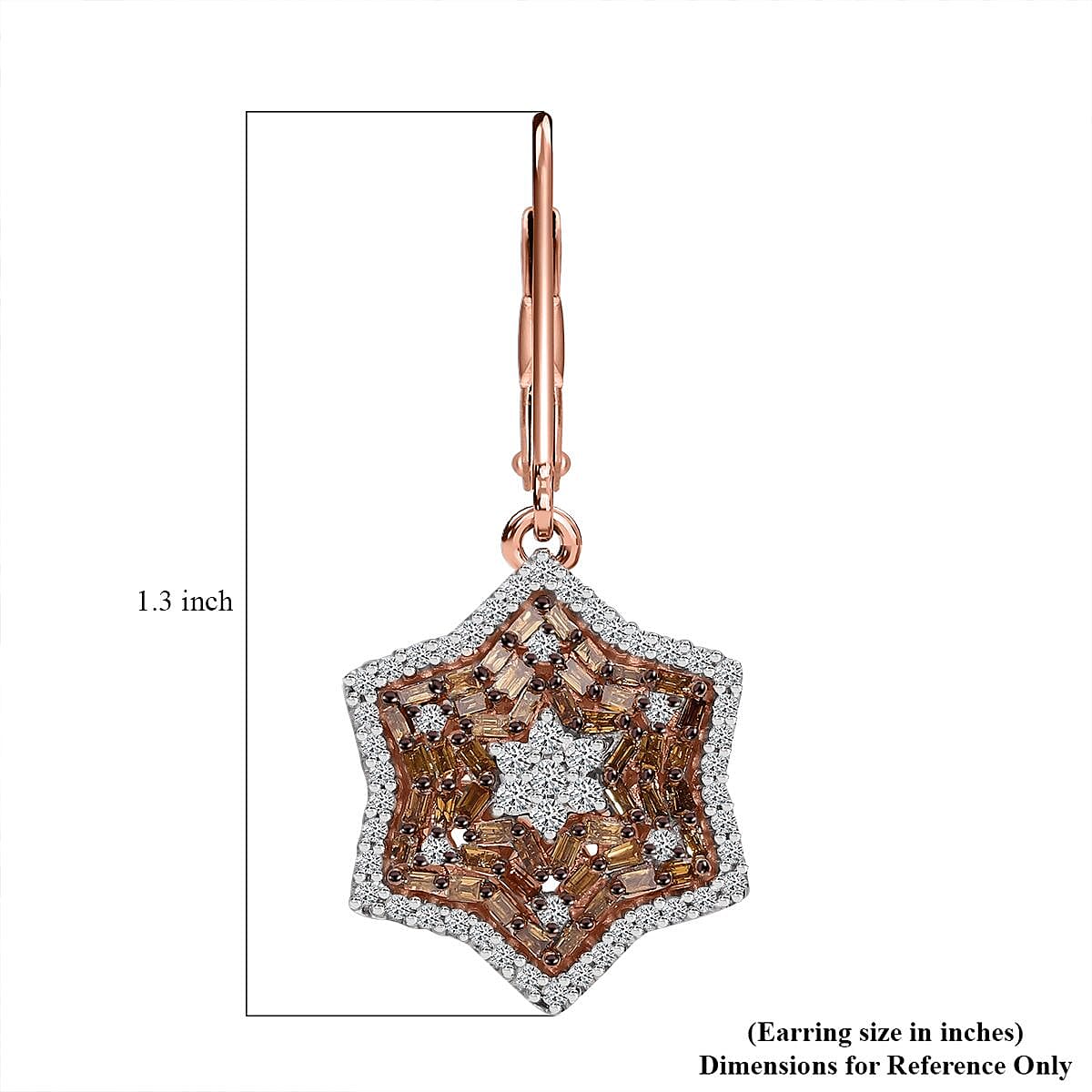 Natural Champagne and White Diamond 1.00 ctw Star Earrings in Vermeil Rose Gold Over Sterling Silver image number 4