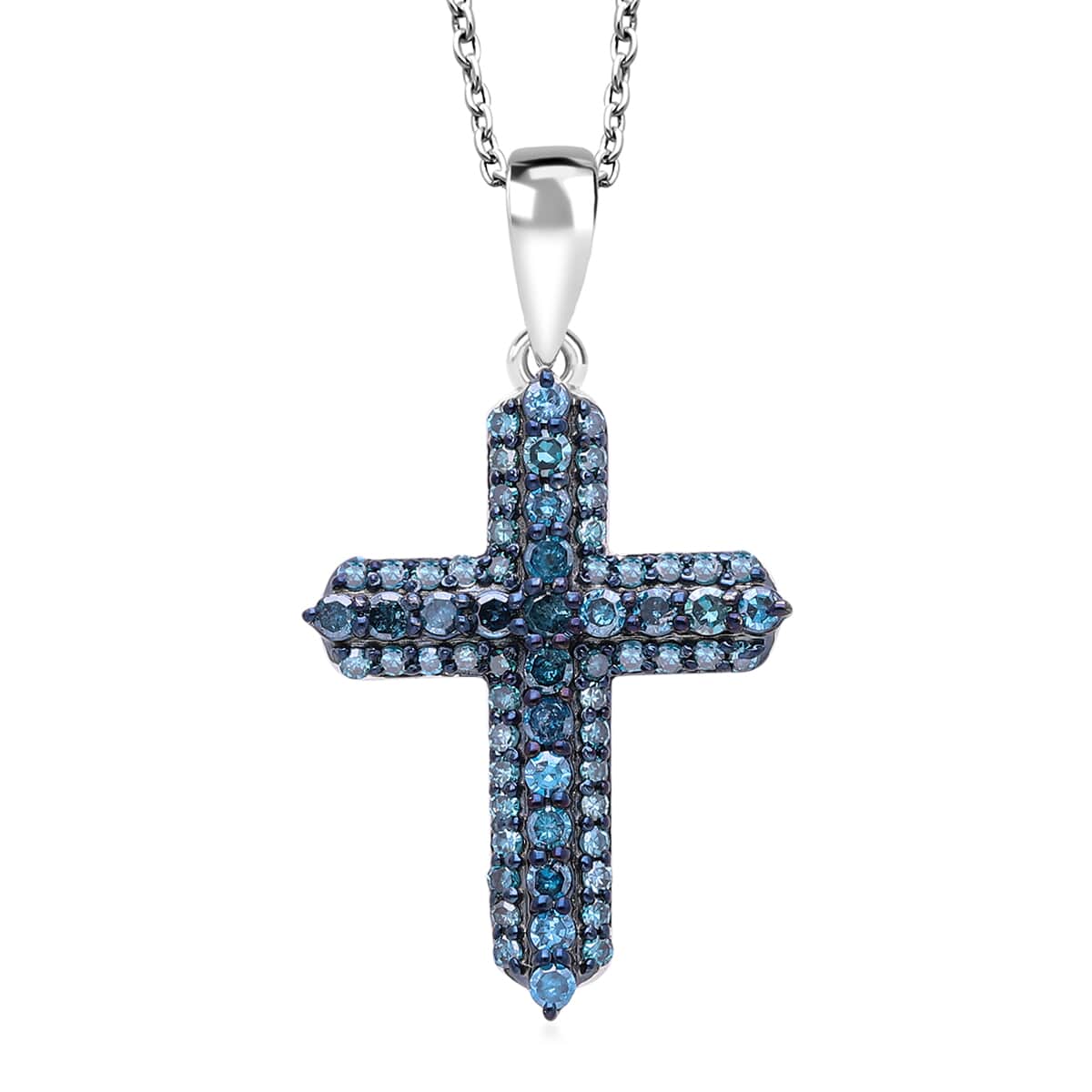 Doorbuster Blue Diamond 0.50 ctw Cross Pendant in Platinum Over Sterling Silver image number 0