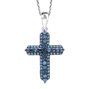 Blue Diamond 0.50 ctw Cross Pendant in Platinum Over Sterling Silver