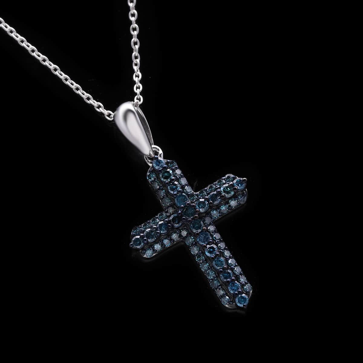 Doorbuster Blue Diamond 0.50 ctw Cross Pendant in Platinum Over Sterling Silver image number 2