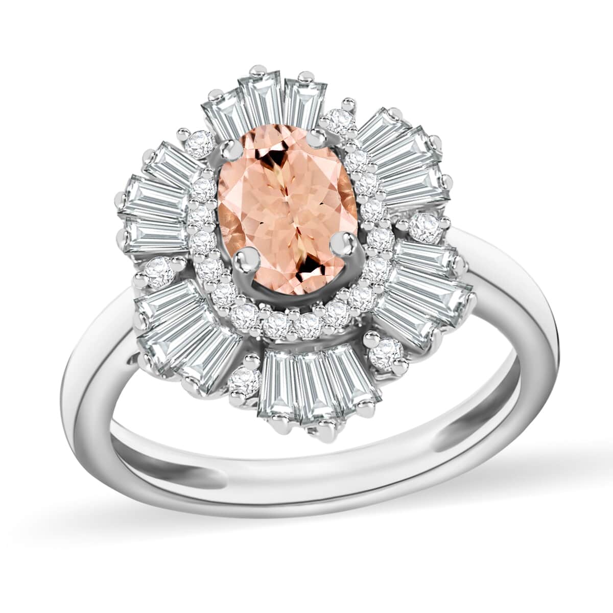 Luxoro Premium Marropino Morganite and G-H I1 Diamond 1.60 ctw Ring in 14K White Gold (Size 10.0) image number 0