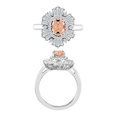 Luxoro Premium Marropino Morganite and G-H I1 Diamond 1.60 ctw Ring in 14K White Gold (Size 10.0) (Del. in 10-12 Days)