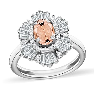 Luxoro Premium Marropino Morganite and G-H I1 Diamond 1.60 ctw Ring in 14K White Gold (Size 10.5) (Del. in 10-12 Days)