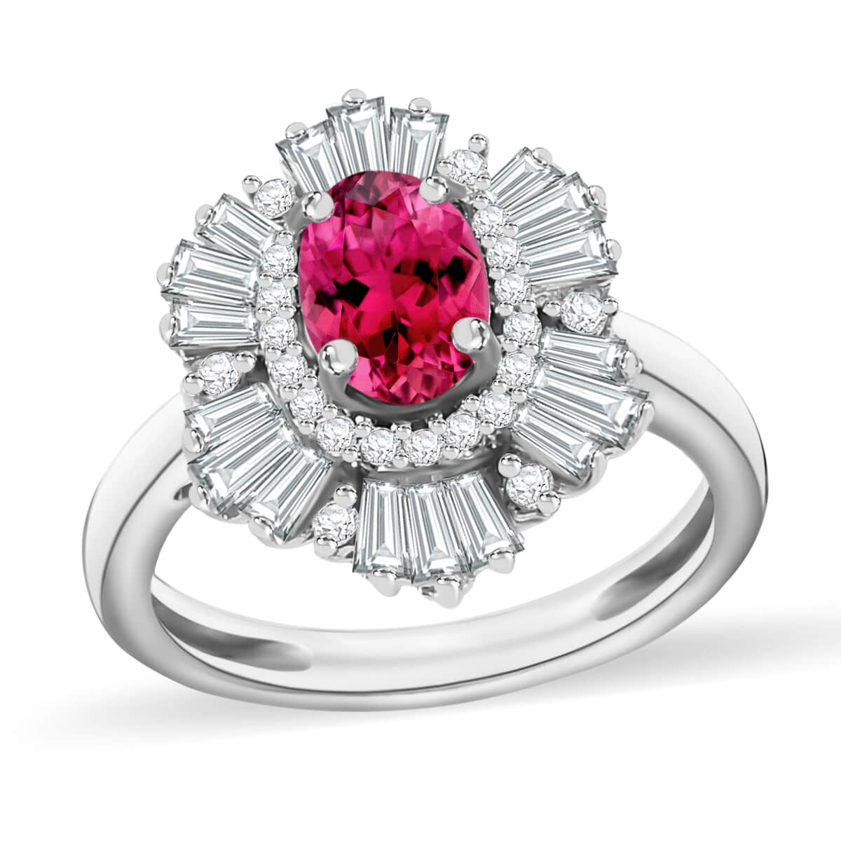 Luxoro Premium Ouro Fino Rubellite and G-H I1 Diamond 1.60 ctw Ring in 14K White Gold image number 0