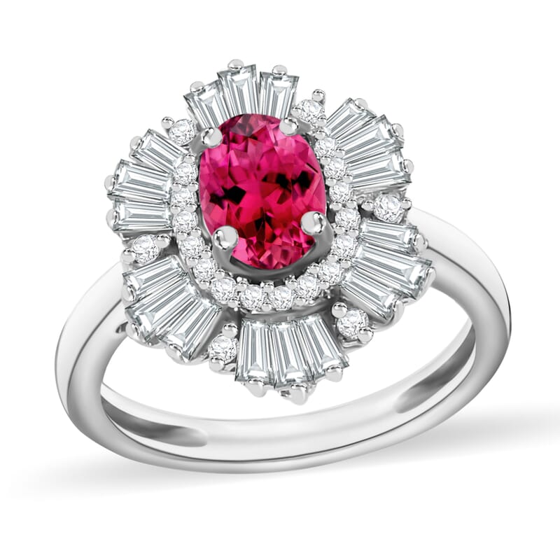 Luxoro Premium Ouro Fino Rubellite and G-H I1 Diamond 1.60 ctw Ring in 14K White Gold (Size 10.0) 4.9 Grams