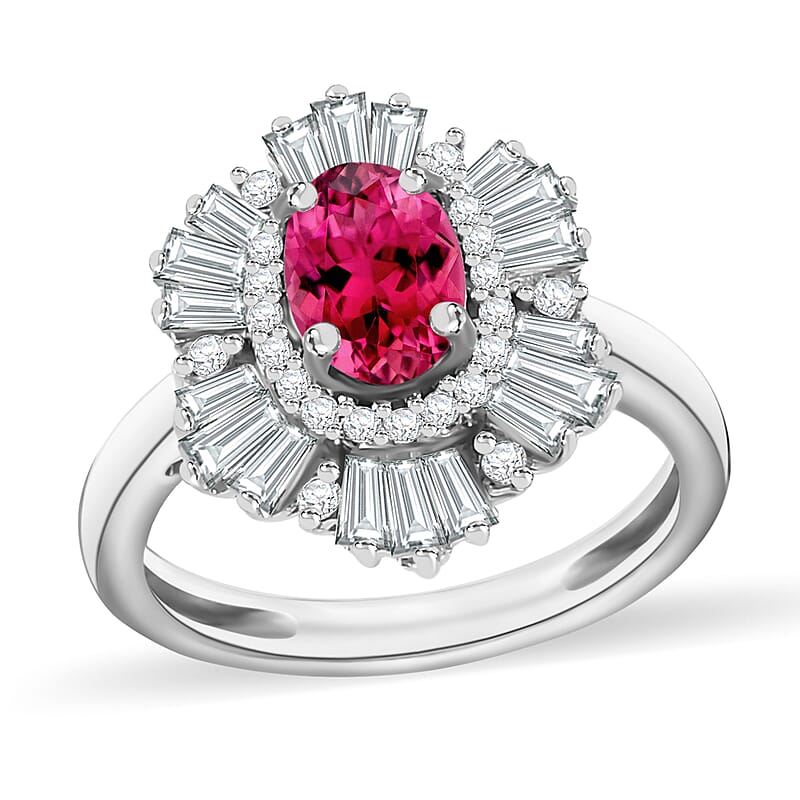 Luxoro Premium Ouro Fino Rubellite and G-H I1 Diamond 1.60 ctw Ring in 14K White Gold (Size 10.0) 4.9 Grams