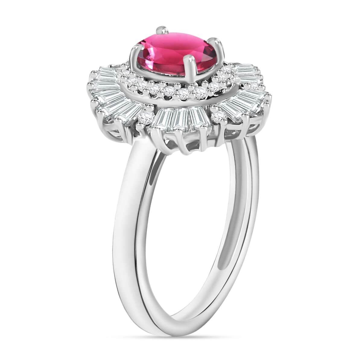 Luxoro Premium Ouro Fino Rubellite and G-H I1 Diamond 1.60 ctw Ring in 14K White Gold image number 2