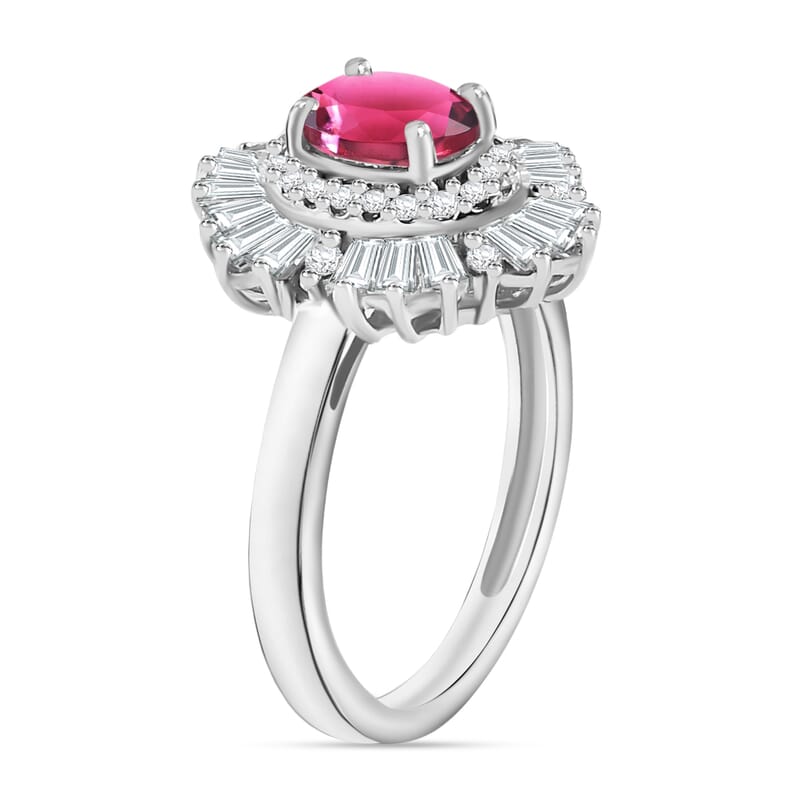 Luxoro Premium Ouro Fino Rubellite and G-H I1 Diamond 1.60 ctw Ring in 14K White Gold (Size 10.0) 4.9 Grams