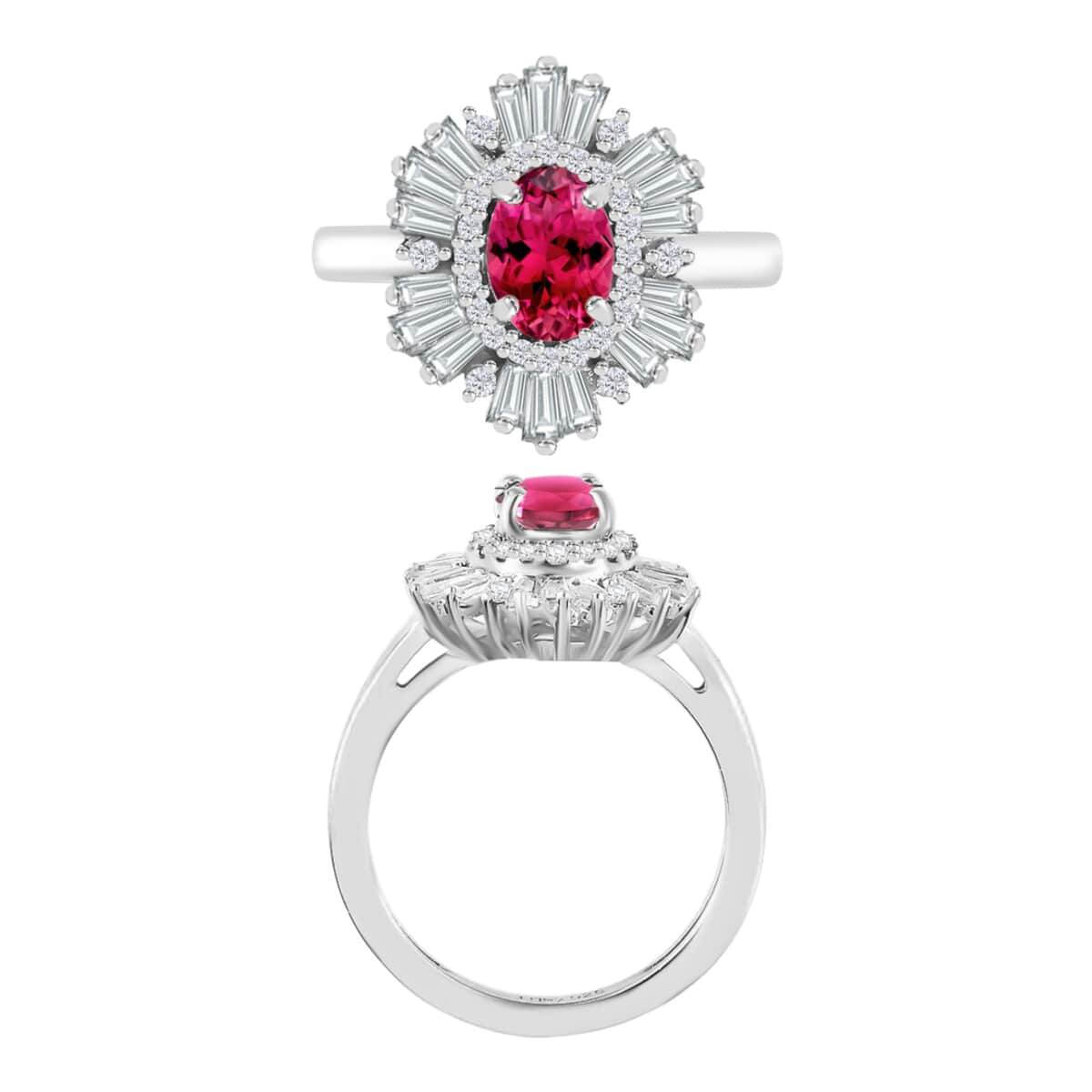 Luxoro Premium Ouro Fino Rubellite and G-H I1 Diamond 1.60 ctw Ring in 14K White Gold image number 3