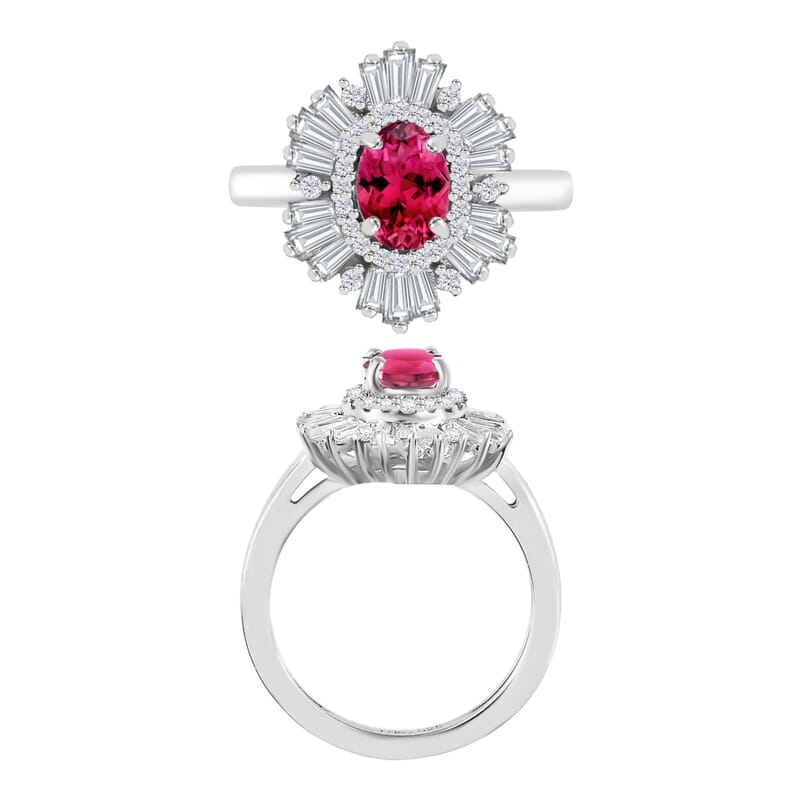 Luxoro Premium Ouro Fino Rubellite and G-H I1 Diamond 1.60 ctw Ring in 14K White Gold (Size 10.0) 4.9 Grams