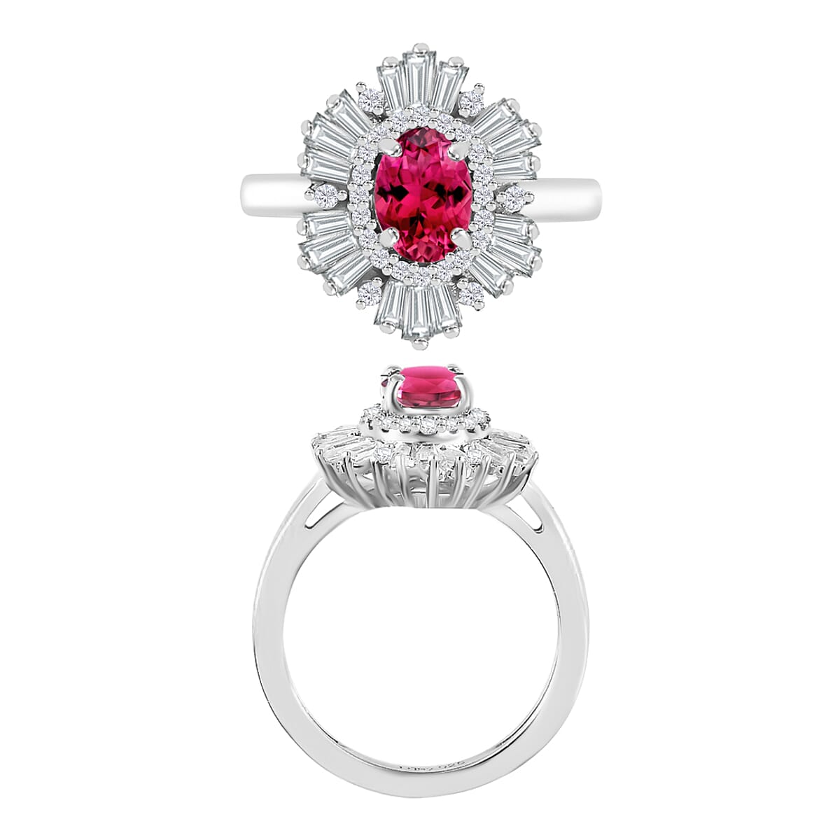 Luxoro Premium Ouro Fino Rubellite and G-H I1 Diamond 1.60 ctw Ring in 14K White Gold (Size 5.5) (Del. in 10-12 Days) image number 3
