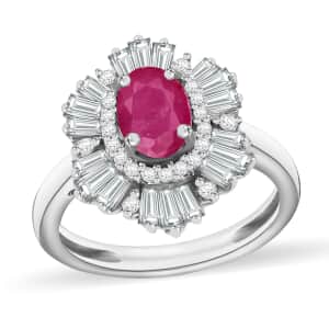 Luxoro Premium Mozambique Ruby and G-H I1 Diamond 1.85 ctw Snowflake Ring in 14K White Gold (Size 10.0)