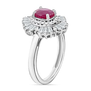 Luxoro Premium Mozambique Ruby and G-H I1 Diamond 1.85 ctw Snowflake Ring in 14K White Gold (Size 10.0) (Del. in 10-12 Days)