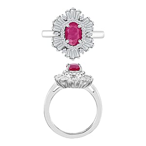 Luxoro Premium Mozambique Ruby and G-H I1 Diamond 1.85 ctw Snowflake Ring in 14K White Gold (Size 10.0) (Del. in 10-12 Days)