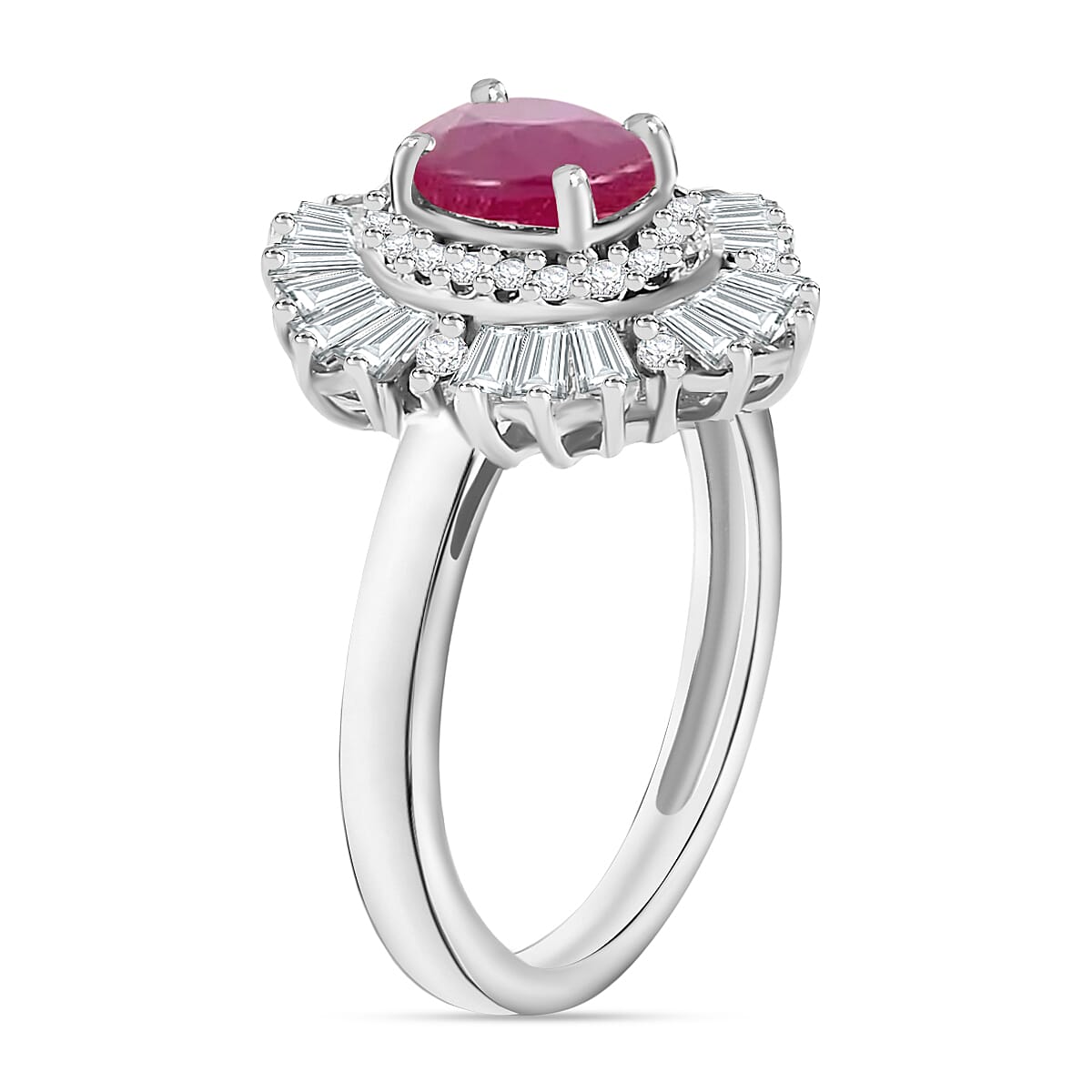 Luxoro Premium Mozambique Ruby and G-H I1 Diamond 1.85 ctw Snowflake Ring in 14K White Gold (Size 4.5) 4.9 Grams (Del. in 10-12 Days) image number 2