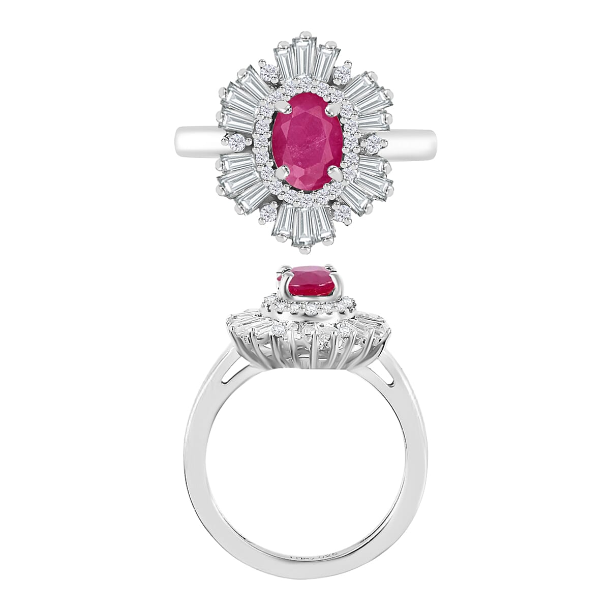 Luxoro Premium Mozambique Ruby and G-H I1 Diamond 1.85 ctw Snowflake Ring in 14K White Gold (Size 8.5) (Del. in 10-12 Days) image number 3