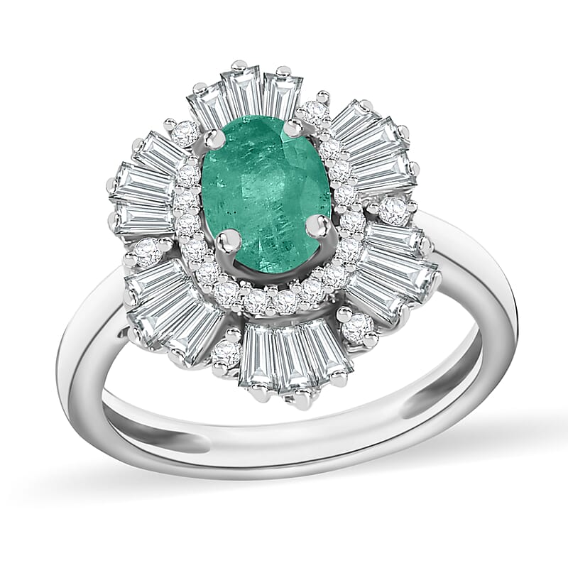 Luxoro Premium Kagem Zambian Emerald and G-H I1 Diamond 1.55 ctw Ring in 14K White Gold (Size 10.0) 4.9 Grams