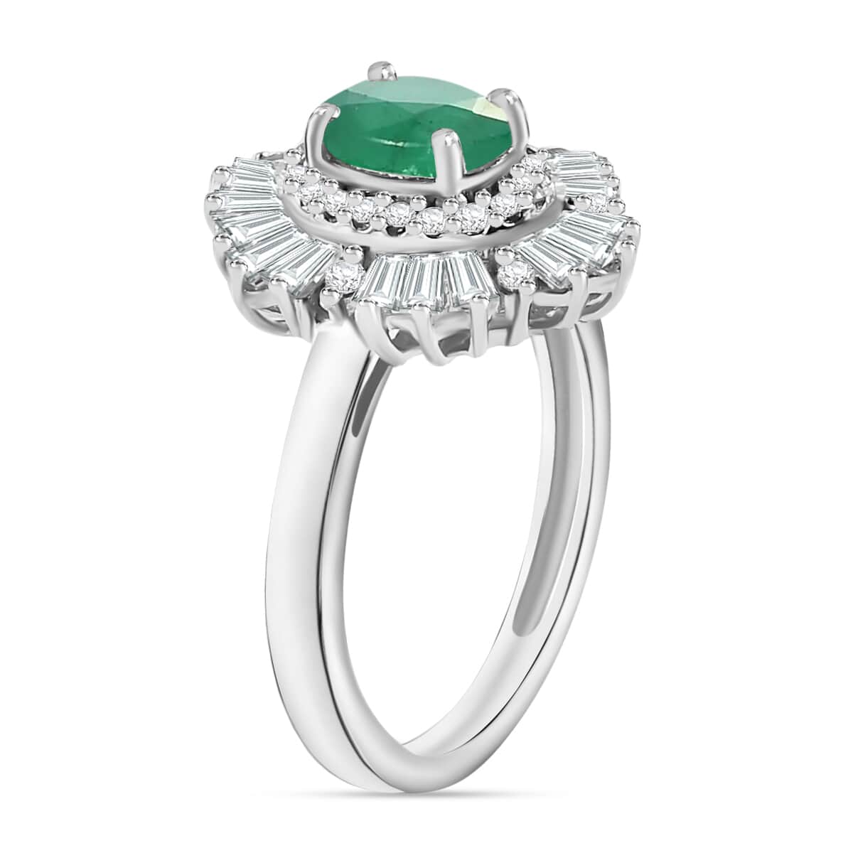 Luxoro Premium Kagem Zambian Emerald and G-H I1 Diamond 1.55 ctw Ring in 14K White Gold (Size 10.0) image number 2