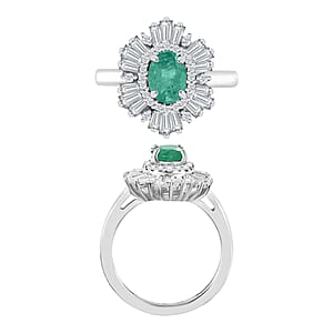 Luxoro Premium Kagem Zambian Emerald and G-H I1 Diamond 1.55 ctw Ring in 14K White Gold (Size 10.0) (Del. in 10-12 Days)