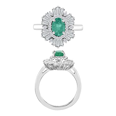 Luxoro Premium Kagem Zambian Emerald and G-H I1 Diamond 1.55 ctw Ring in 14K White Gold (Size 10.0) 4.9 Grams