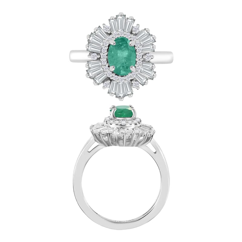 Luxoro Premium Kagem Zambian Emerald and G-H I1 Diamond 1.55 ctw Ring in 14K White Gold (Size 10.0) 4.9 Grams