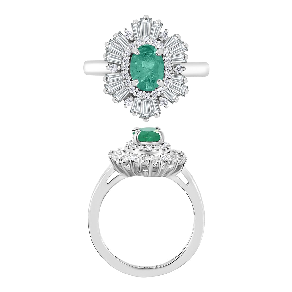Luxoro Premium Kagem Zambian Emerald and G-H I1 Diamond 1.55 ctw Ring in 14K White Gold (Size 5.5) (Del. in 10-12 Days) image number 3