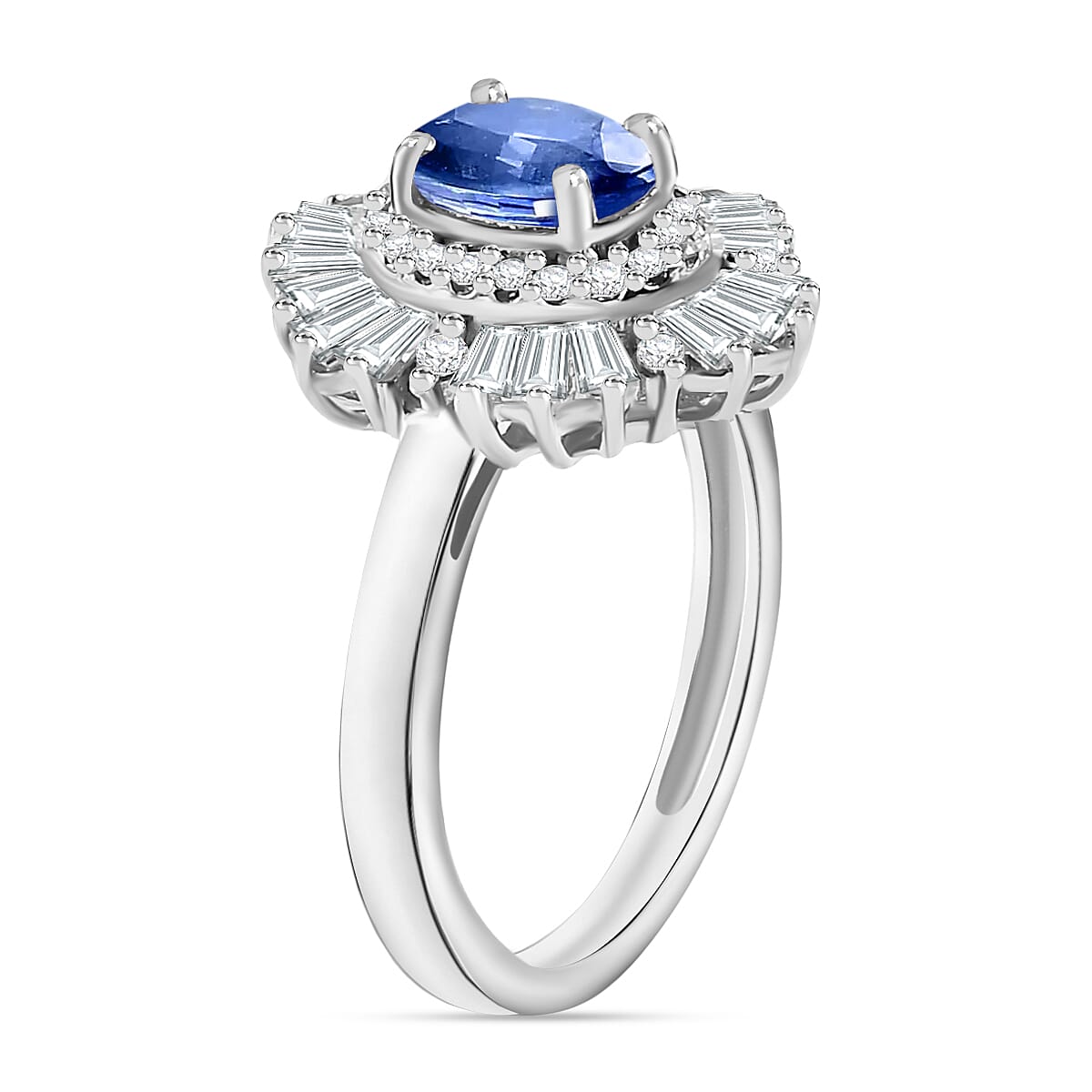 Luxoro Premium Kanchanaburi Blue Sapphire and G-H I1 Diamond 1.75 ctw Ring in 14K White Gold (Size 6.0) (Del. in 10-12 Days) image number 2