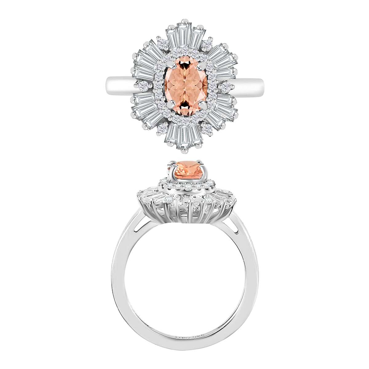 Luxoro Premium Pink Morganite and G-H I1 Diamond 1.60 ctw Ring in 14K White Gold (Size 8.5) (Del. in 10-12 Days) image number 3