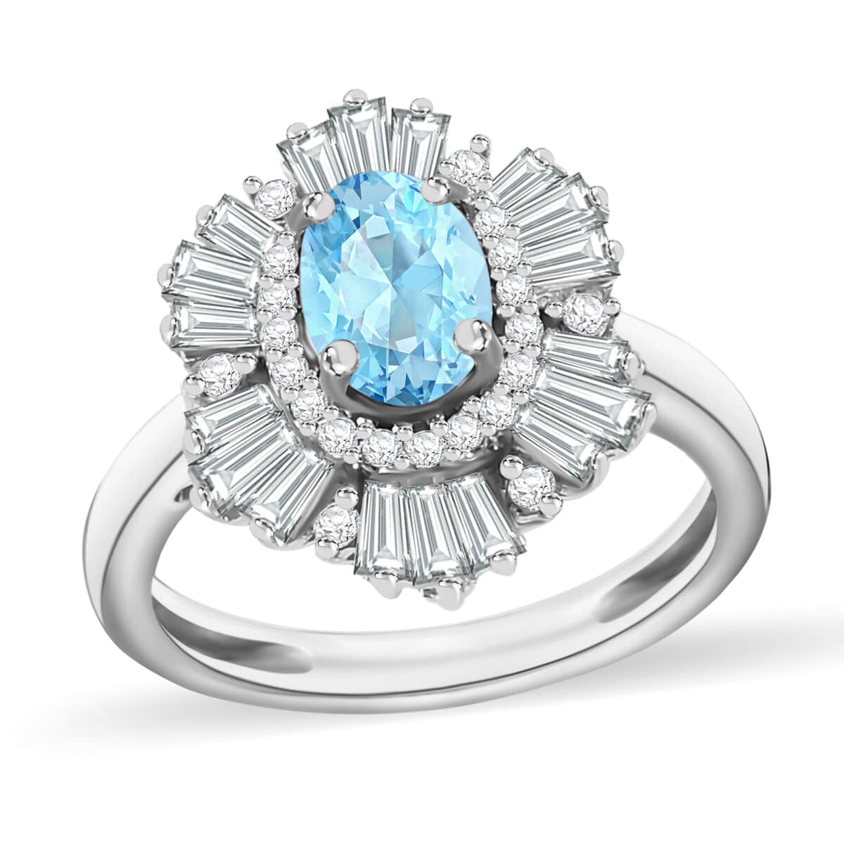 Luxoro Premium Mangoro Aquamarine and G-H I1 Diamond 1.60 ctw Ring in 14K White Gold (Size 10.0) image number 0