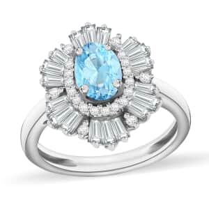 Luxoro Premium Mangoro Aquamarine and G-H I1 Diamond 1.60 ctw Ring in 14K White Gold (Size 10.0)