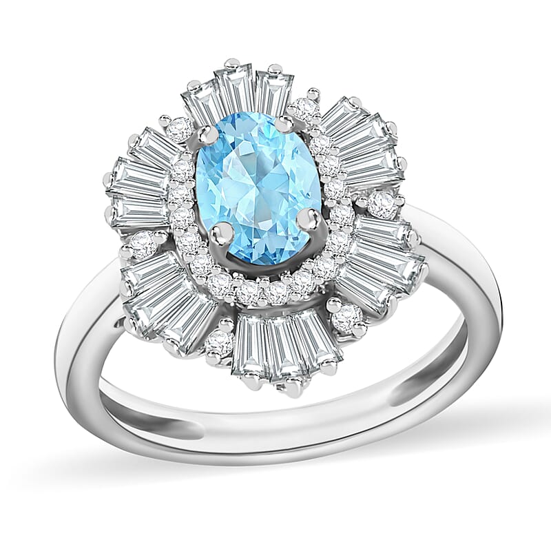 Luxoro Premium Mangoro Aquamarine and G-H I1 Diamond 1.60 ctw Ring in 14K White Gold (Size 10.0) 4.9 Grams