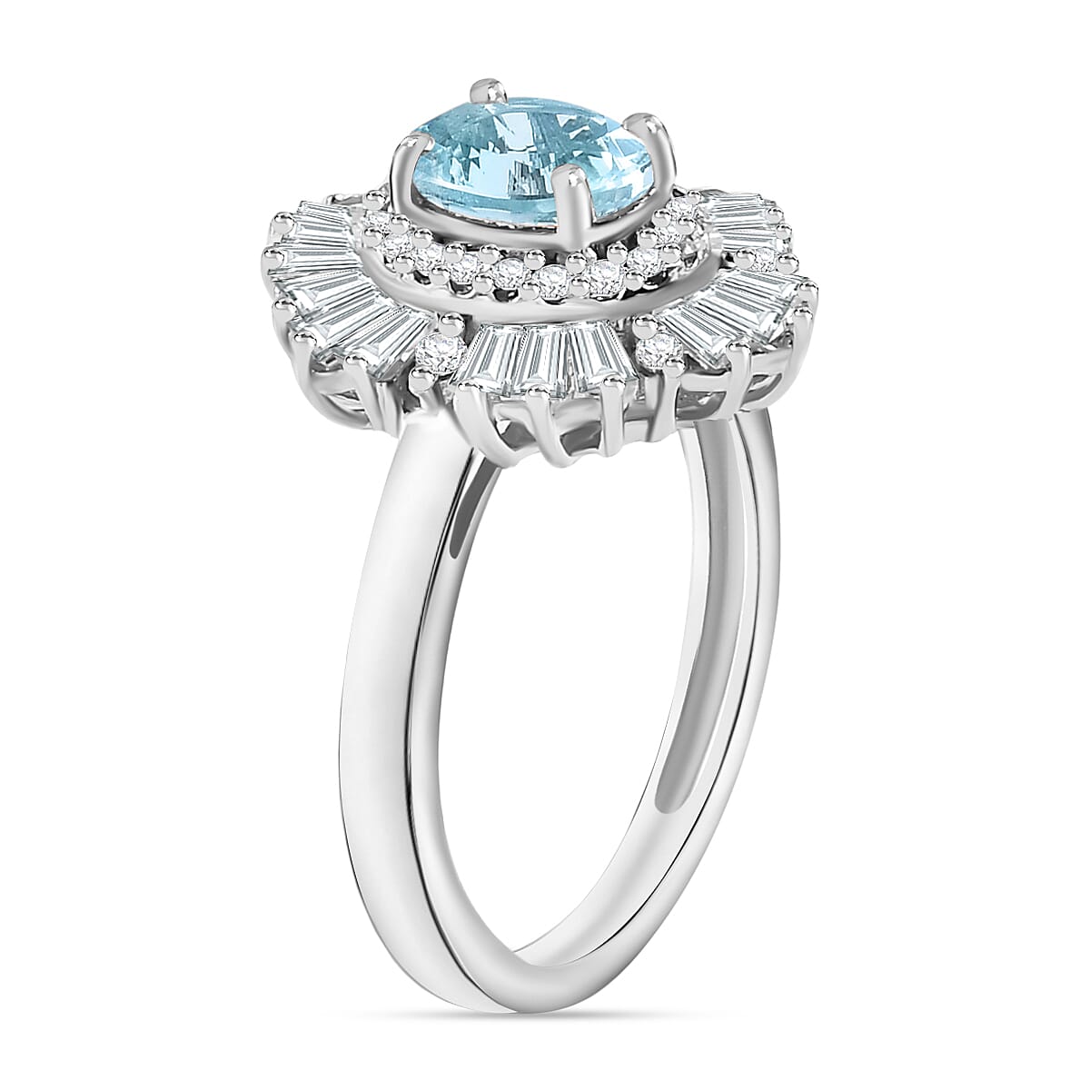 Luxoro Premium Mangoro Aquamarine and G-H I1 Diamond 1.60 ctw Ring in 14K White Gold (Size 10.0) 4.9 Grams (Del. in 10-12 Days)