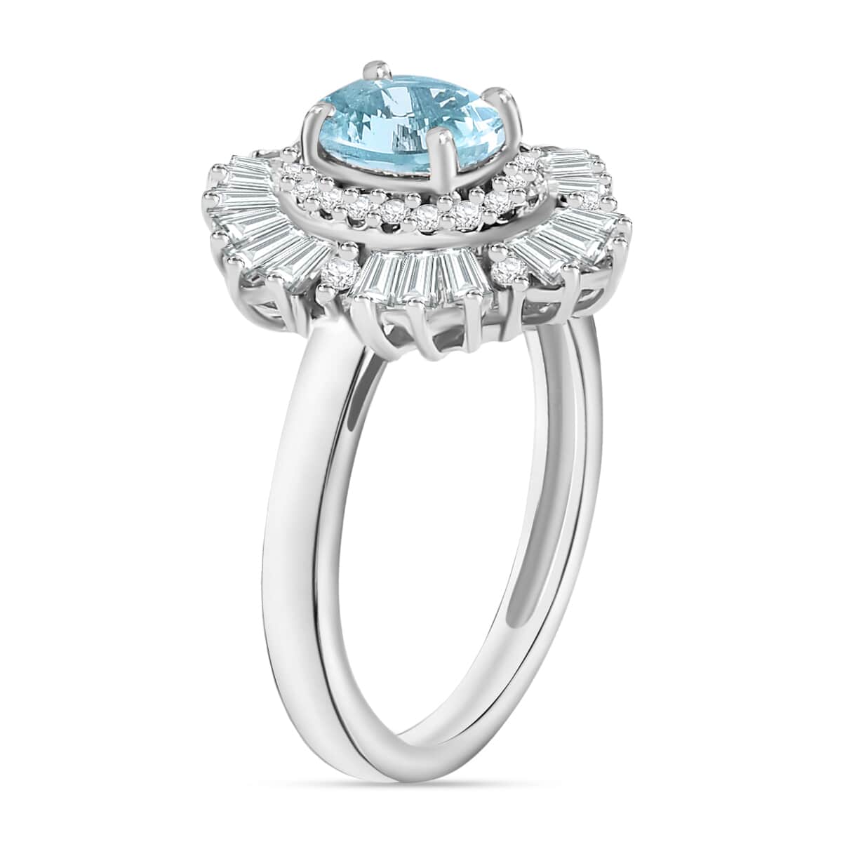 Luxoro Premium Mangoro Aquamarine and G-H I1 Diamond 1.60 ctw Ring in 14K White Gold (Size 10.0) image number 2